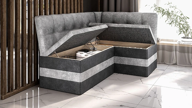 Скамья угловая «Оскар» исп. 2 Микровелюр Wellmart Silver, Graphite
